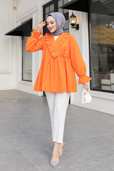 LOCCO Помаранчева туніка з бахромою та боковими зав'язками