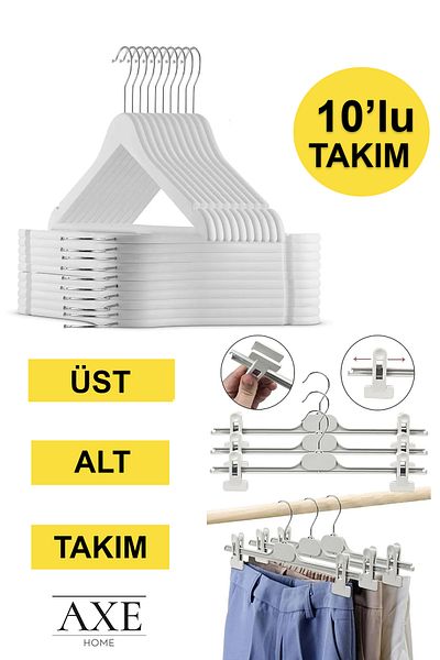 AXE HOME White Wood Look 10 Sets Suspender Latch Skirt and Pants with Silver Hooks