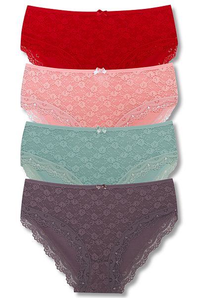 HNX 4 Pack Cotton Lace Front High Waist Plus Size Women's Panties