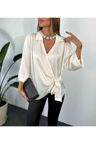 Leila Double Breasted Satin Blazer with Ties