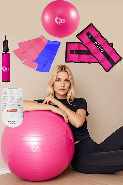 Jet Economical Pilates Set Containing 9 Pieces Home & Salon Type Plates Set Band 1 Pair Hand Foot Weight