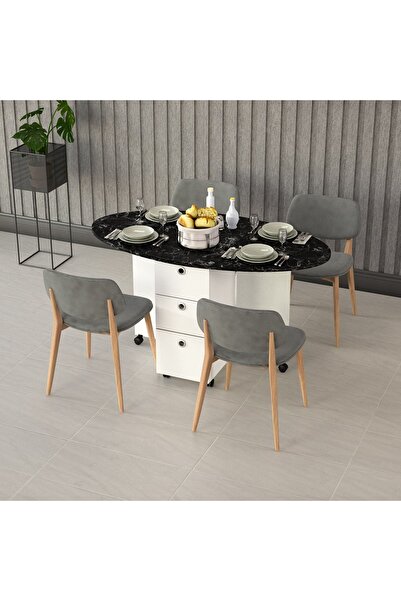 asratrend Katlanır Masa Beyaz & Royal Mermer