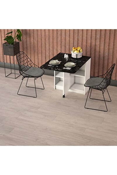 asratrend Asra Trend MDF Katlanır Mutfak Yemek Çalışma Masası, Beyaz-Royal Me...