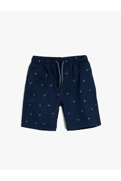 Koton Printed Palm Cotton Bermuda Shorts with Lace-Up Waist