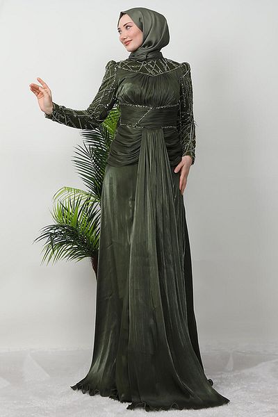GİZ AGİYİM Βραδινό φόρεμα Khaki Çağla Stone