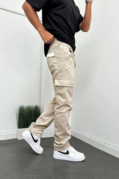 Oliggopol Ανδρικό παντελόνι Cream Baggy Cargo