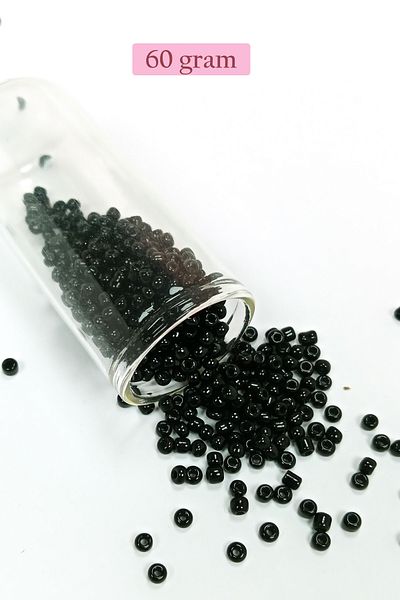 STUMBANNG Bulk glass sand beads (8/0) 3 mm - 60 grams - glossy black - bnc211