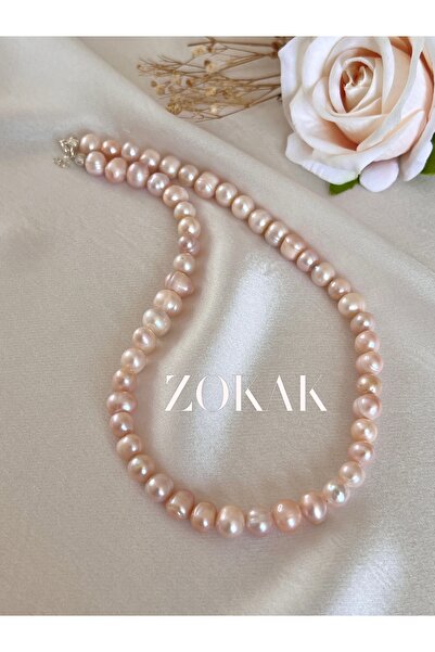 Zokak Sertifikali Gerçek Somon Tengi Inci Kolye 925 Ayar Gümüs Dogal Tas Pemb...