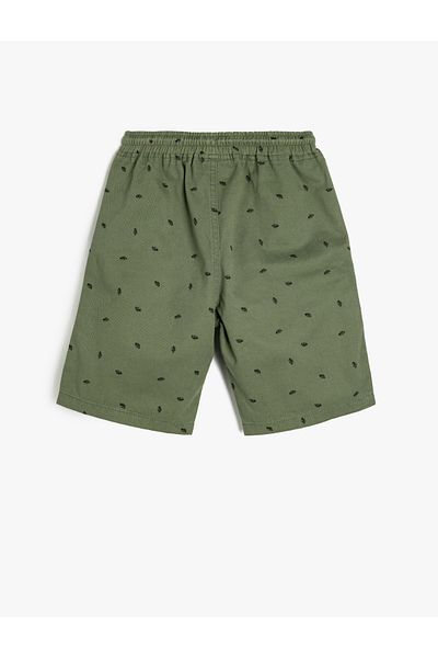 Koton Cotton Patterned Bermuda Shorts with Lace-Up Waist