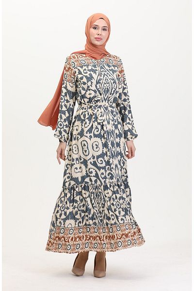 Gelince Amelia Farbal Viscose Dress with Belt Size S-M-L-Xl