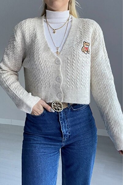 MADAMMERY BEAR KRATKI KARDIGAN KAMEN KREMA