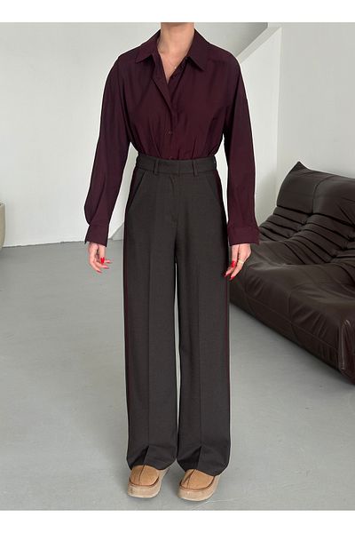 Laluvia Bitter Brown - Claret Red Garnish Palazzo Παντελόνι - 51092