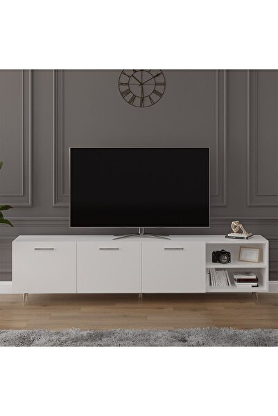 asratrend Asra Trend MDF Beyaz TV Ünitesi - 200 cm, Şık & Modern Tasarım TV S...