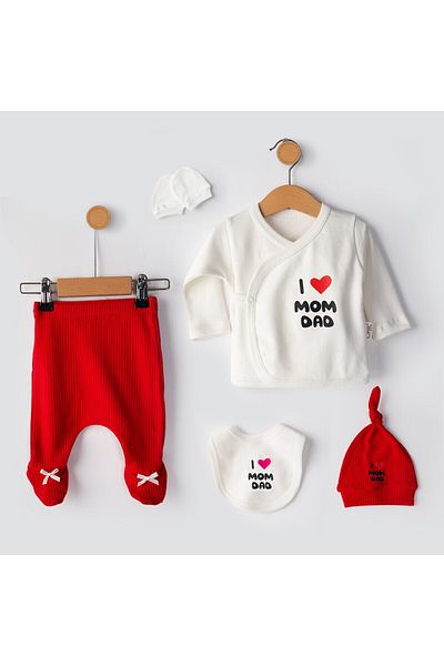 CHIC Hospital Release Set Newborn 5-Piece I Love Mom Dad 100% Cotton – 0-3 Months