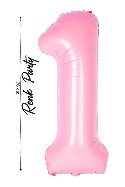 renk party Folyo Balon 1 Rakamı Helyum Balon 76 Cm Pembe Renk - 1 Yaş Balonu ...