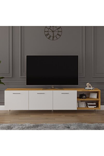 asratrend Asra Trend MDF Petra/Beyaz TV Ünitesi - 200 cm, Şık & Modern Tasarım TV Sehpası, T-20