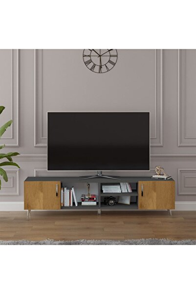 asratrend Asra Trend MDF Koyu Gri/Petra TV Ünitesi - 180 cm, Şık & Modern Tas...