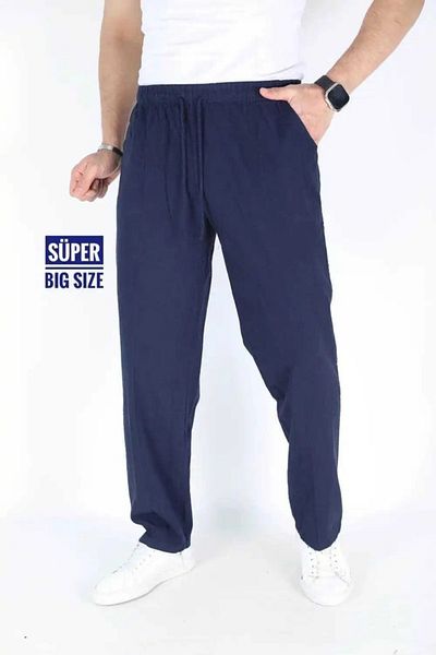 BEYAZTOPTAN Unisex Dark Blue Hambez Elastic Comfortable Fit Cotton Super Battal Training Pants