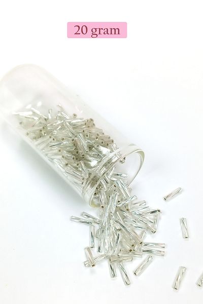 STUMBANNG Long Tube Cutting Beads Diameter 2mm Length 10mm - 20 Grams - Bright Silver - Bnc257