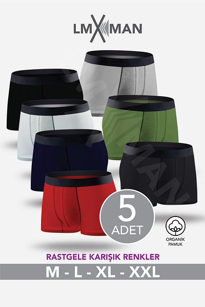 lmxman 5 Pieces Men's Boxer Shorts - Cotton, Breathable, Burgundy-Gray, M-Xxl