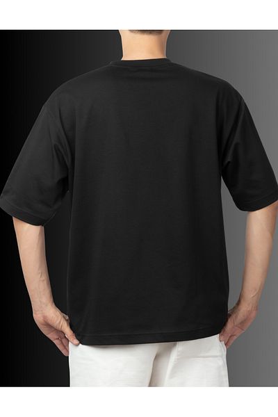VİP ZERON HOME FASHIONS Astronaut and Planets Design Black Oversize Basic t Shirt
