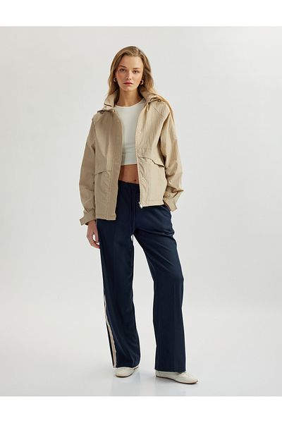 Koton Hidden Hooded Windbreaker with Long Sleeve Zip Pocket