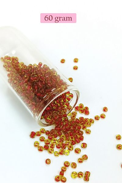 STUMBANNG Bulky Glass Sand Beads (8/0) 3 mm - 60 Grams - Transparent Yellow Red - Bnc216
