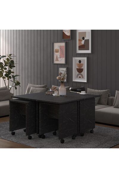 asratrend Lüks İçe Geçmeli Tekerlekli Orta Sehpa %100 MDF Yemek Çalışma Masas...