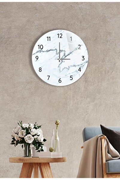 Saban Diameter 27cm - Black and White Marble - Decorative Glass Wall Clock