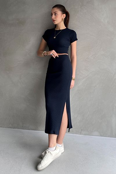 Rabi Shine Rabi̇ Shi̇ne Women's Crew Neck Slit Camisole Two-Piece Set