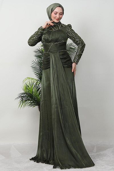 GİZ AGİYİM Βραδινό φόρεμα Khaki Çağla Stone