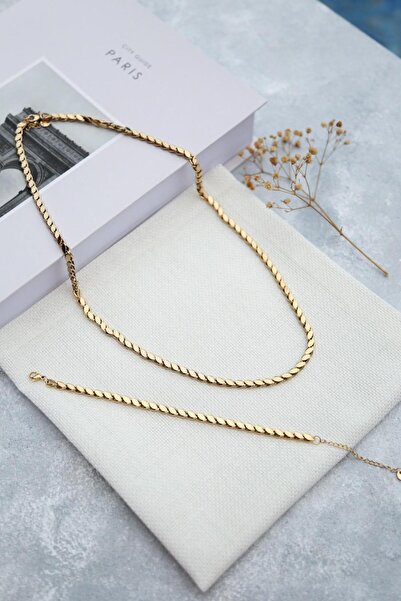 Genel Markalar COLUMBUS Arpa Model Çelik Kolye ve Bileklik (Gold) Csm0008