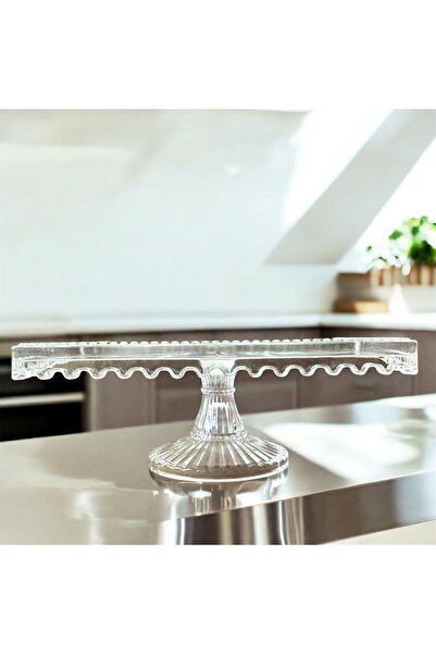 Yuva Concept Linea Model Footed Handmade Glass Square Cake and Pastry Presentation Bowl