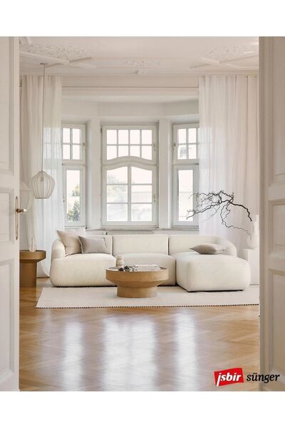 Mobilya Depom Mode Togg Soft Sağ Köşe Koltuk Takımı 3 Modül 01 Kırık Beyaz Keten Kumaş Işbir Sünger