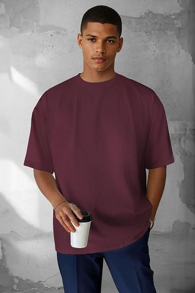 Teenage Millionaire Ανδρικό μπλουζάκι Plum Basic Plain Unprinted Oversize Salas