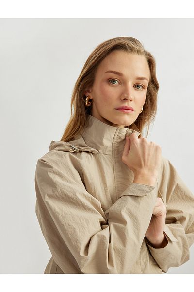 Koton Hidden Hooded Windbreaker with Long Sleeve Zip Pocket