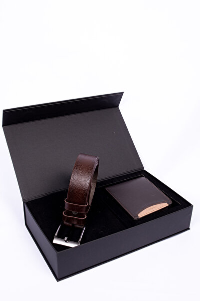 CENGİZ PAKEL حزام قماش مزدوج من الجلد الطبيعي من Cengiz Pakel - طقم محفظة