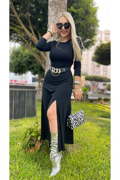 JANES Rochie lungă de damă, cu mânecă lungă, cu decolteu, cu centură, căpșuni