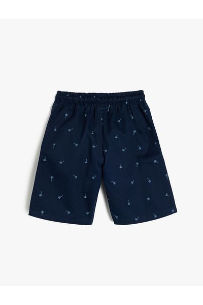 Koton Printed Palm Cotton Bermuda Shorts with Lace-Up Waist