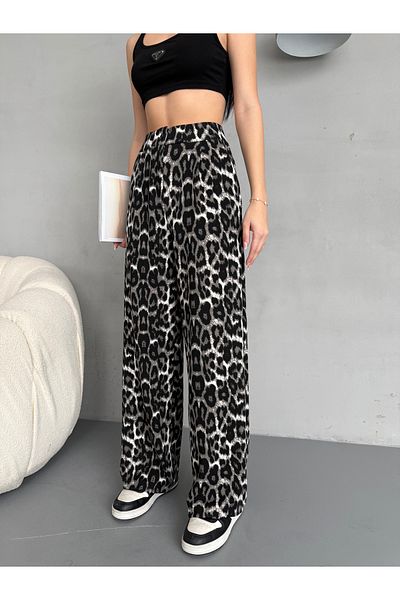 alanora Women's Leopard Print High Waist Lycra Palazzo Fabric Pants