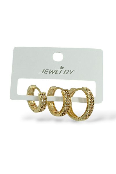 Çlk Accessories Premium Stoned 3-Piece Hoop Earrings Combo - 35609