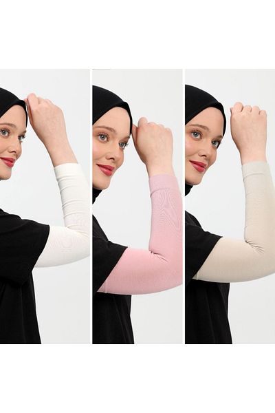 Melodi Scarf Hijab Sleeves Set of 3 Ecru Powder Beige Prayer Sleeves Sports Sleeves