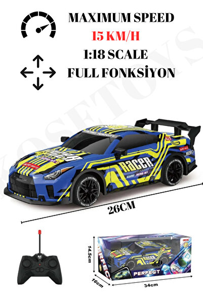 kosetoys Uzaktan Kumandalı Yarış Arabası Renkli Işıklı 2.4 Ghz 1:18 Scale