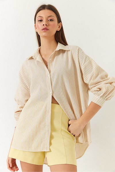Bianco Lucci Gewebtes, gestreiftes, übergroßes Standard-Basic-Shirt für Damen 2021 60271073