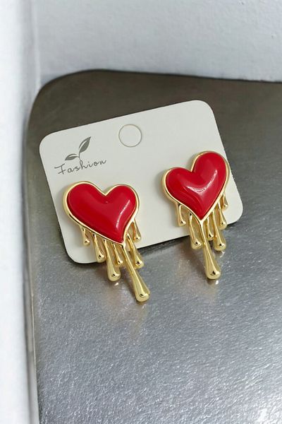 Çlk Accessories Drop Enameled Premium Heart Earrings - 35586