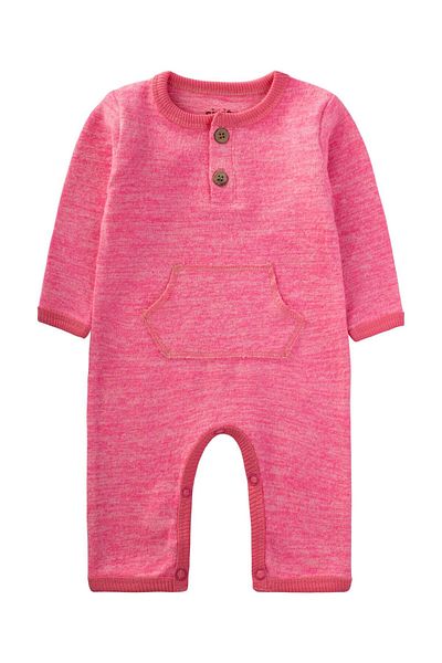 Cigit 0-3 Years Pink Melange Kangaroo Pocket Jumpsuit