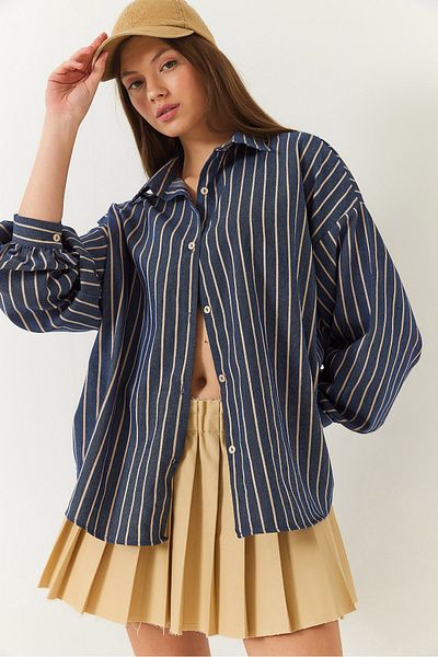 Bianco Lucci Women's Pinstripe Oversize Standard Basic Shirt 2021 60271025