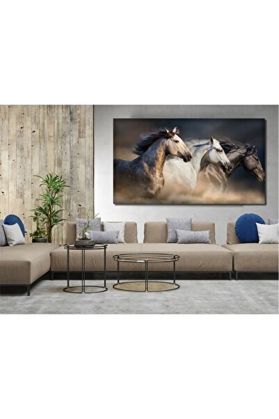 AR AJANS KANVAS TABLO Благородната походка на конете 3-частна картина върху п...