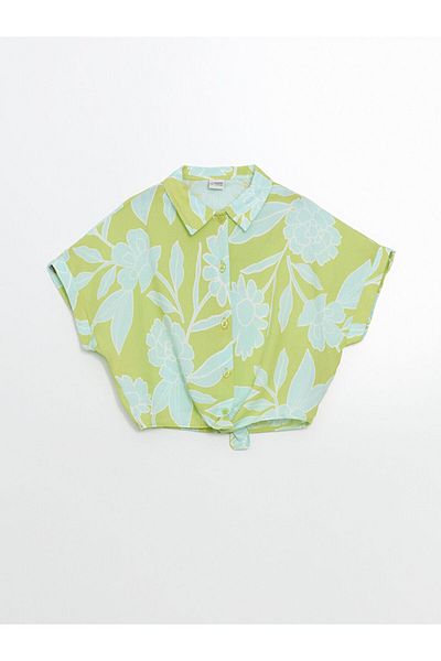 LC Waikiki Green Loose Fit Viscose Tie-Up Girl's Shirt