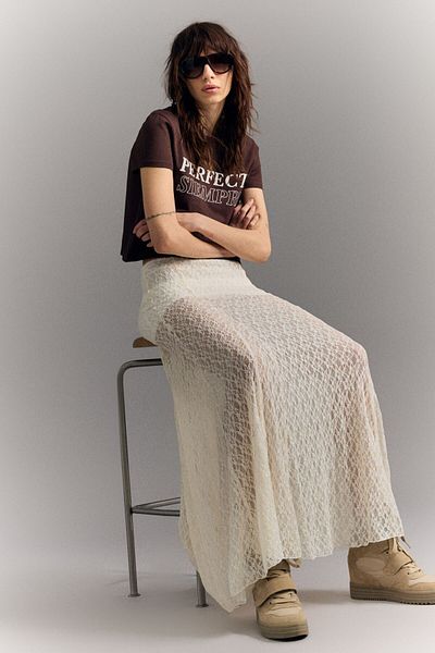 Bershka Blonde lace midi skirt